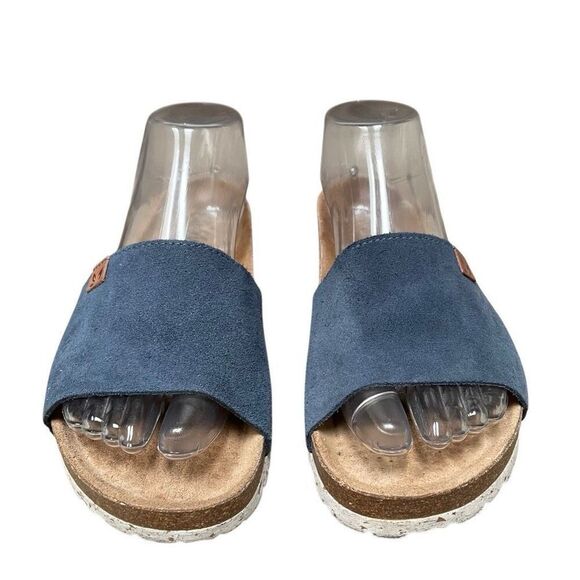 Biostep Womens 8 Suede Leather Cork Slip-on Slide Sandals Comfort Navy Blue - Picture 1 of 6